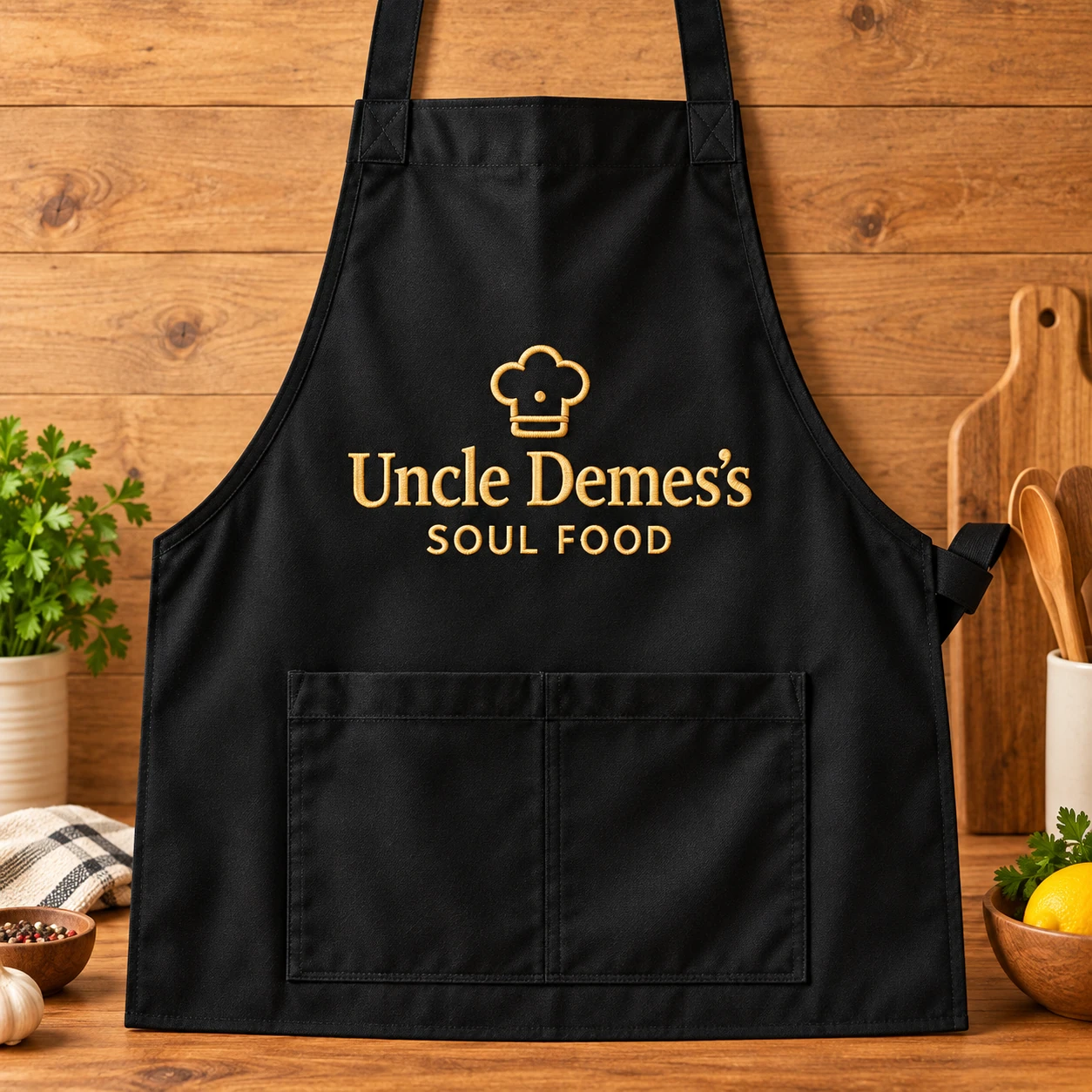 Black Uncle Demes's Soul Food apron