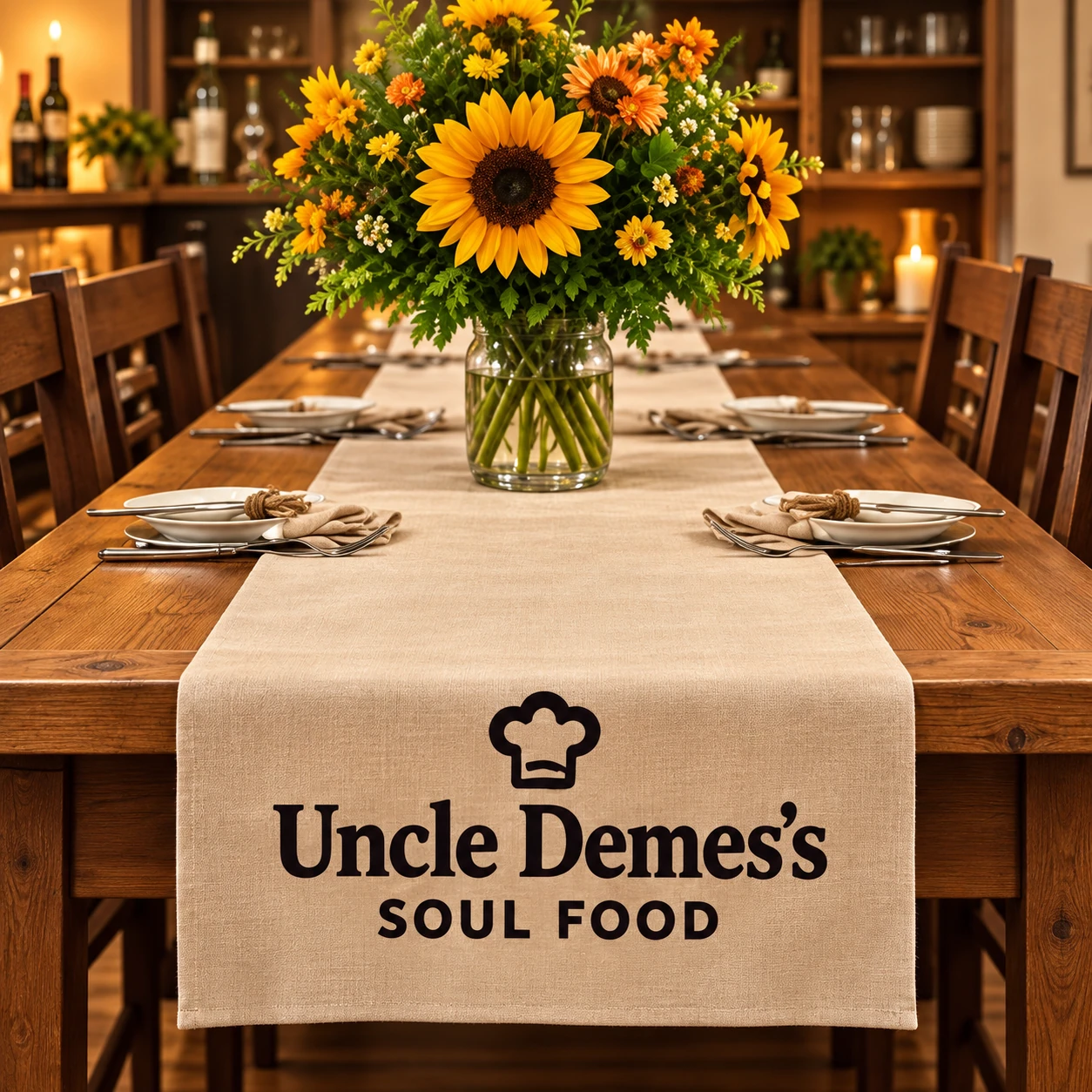 Uncle Demes table runner on a dining table